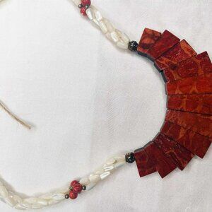 Vintage Jasper & Mother of Pearl Necklace – Natural Stone, 45 cm